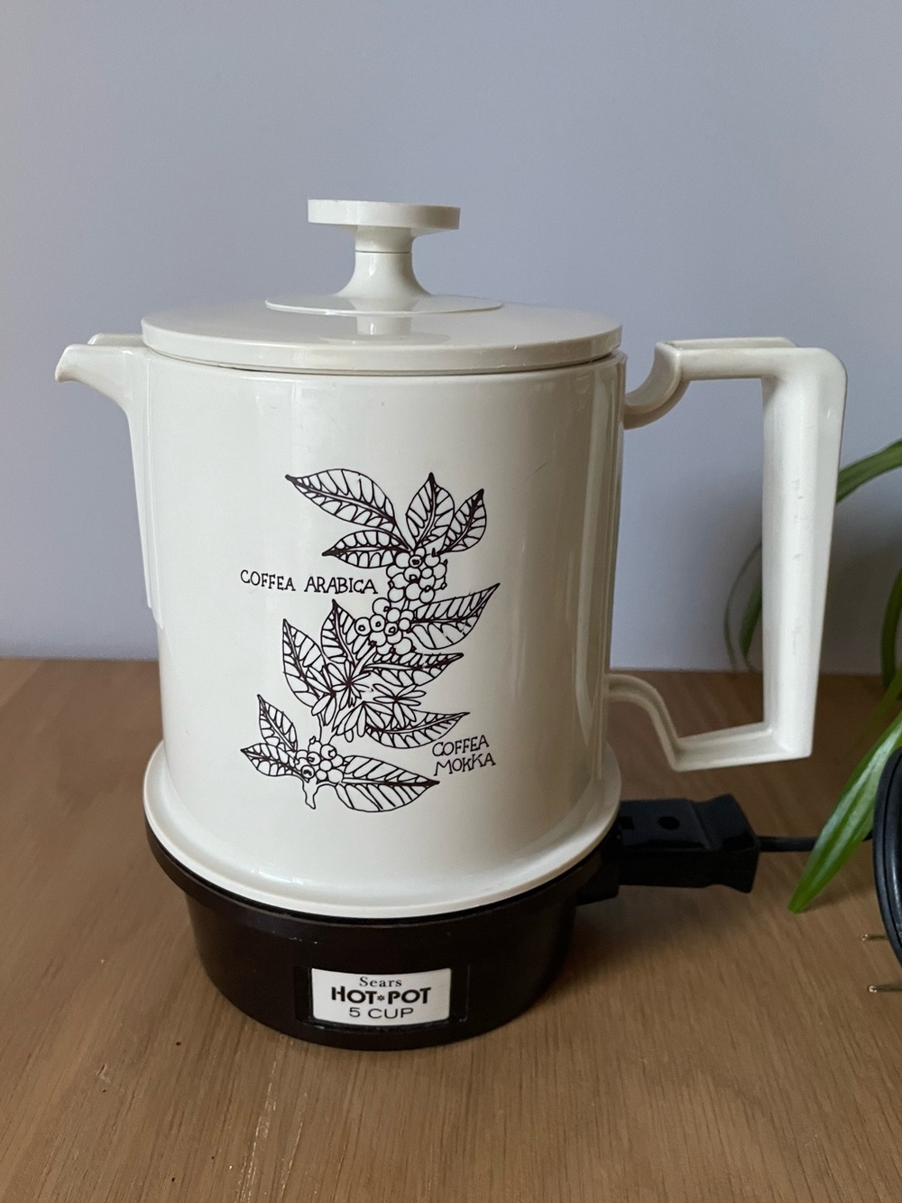 Vintage Sears Electric Coffee Pot with Botanical Coffee Graphic 1970s